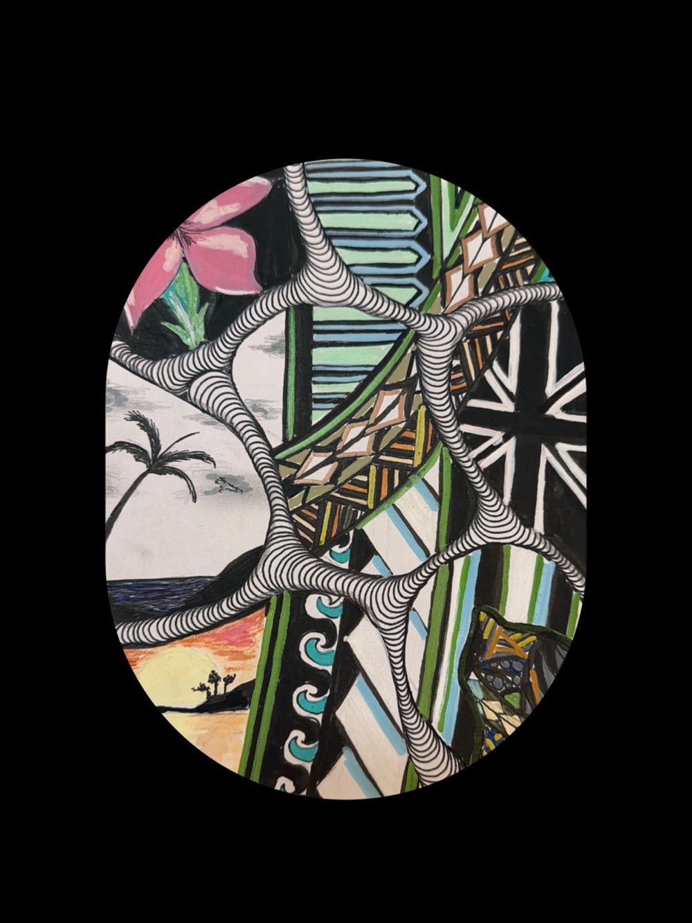 Contemporary Tropical Pattern Art Print - Green & Pink